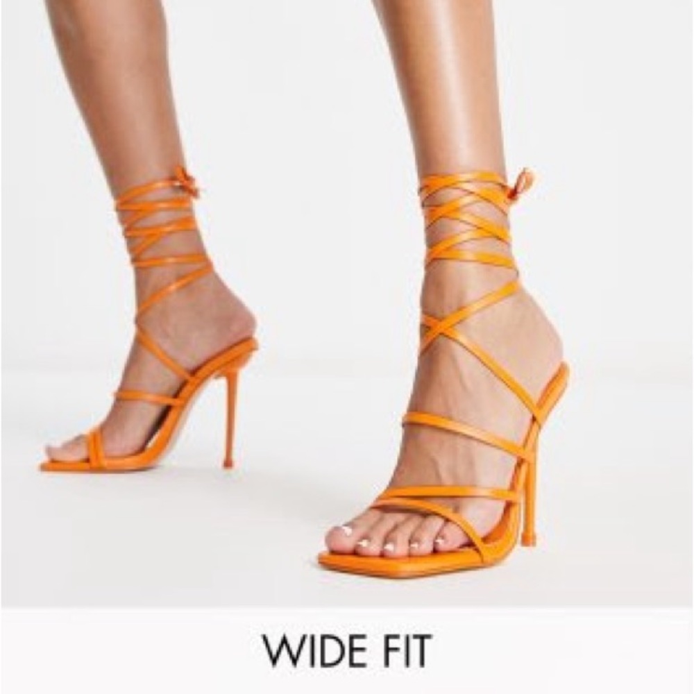 Public Desire Wide Fit Teauge ankle tie heeled sandals in orange